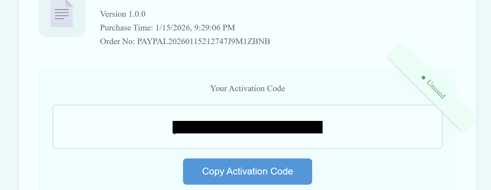Activation Code Page